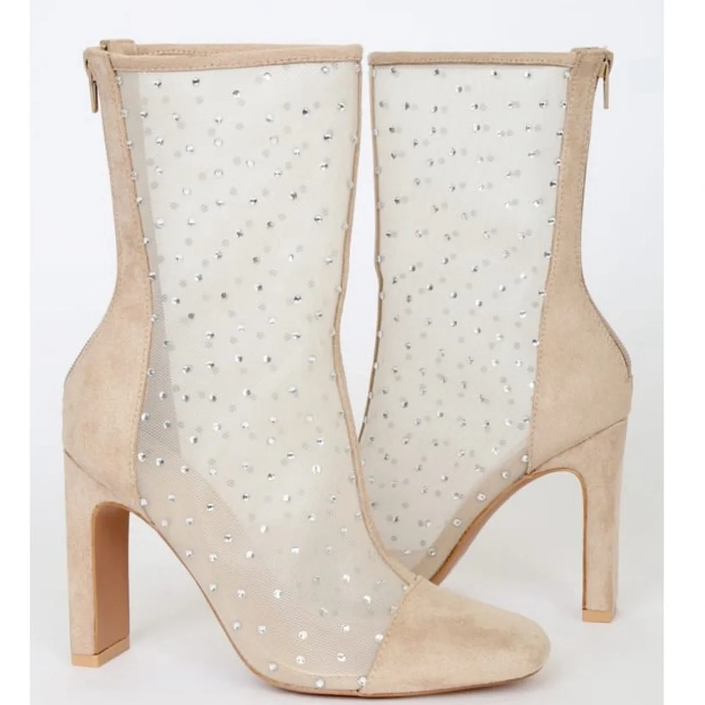 NWT Lulu’s Faux Suede Rhinestone Mid Calf Boots